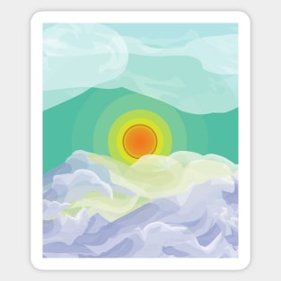 Abstract view sunrise time over the sea , sun light reflection  , clouds and morning fog Sticker